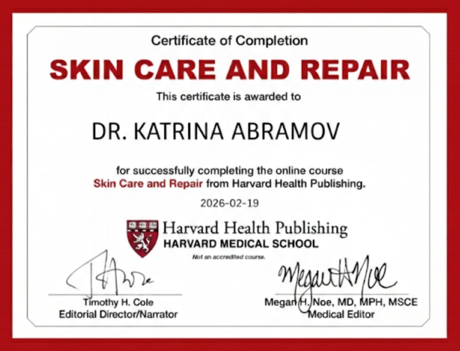 Harvard Medical School certificate